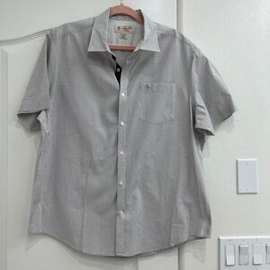 Original Penguin Short Sleeve Button Down Mens Shirt - Tan/Grey Gingham - XL